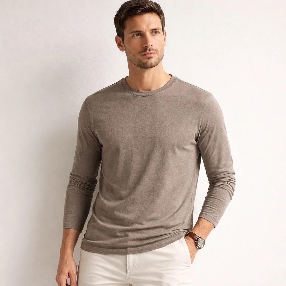 Banana Republic NWT Luxe‎ Touch Performance Long Sleeve Tee Taupe Small Cotton